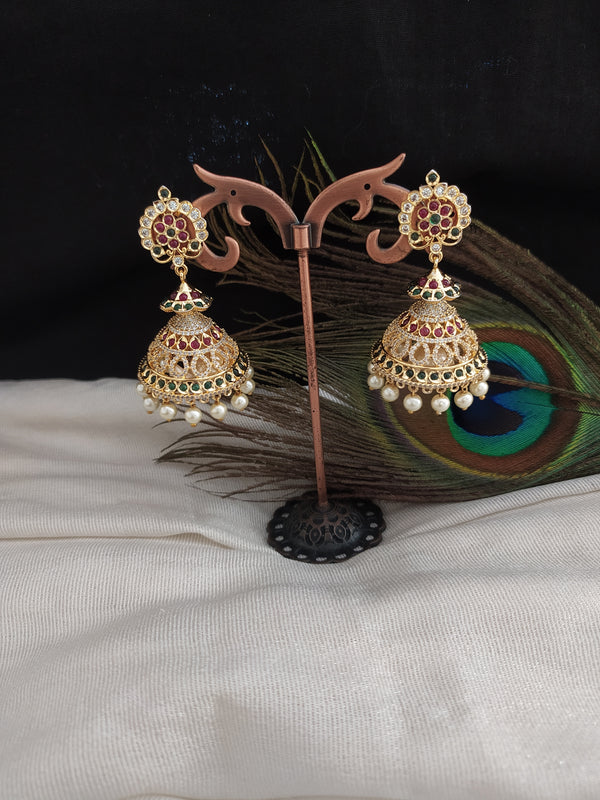 Alluring Gold Plated Stone Jhumka Earrings Buy Online|Kollam Supreme