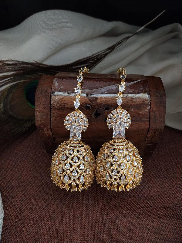 Abharan White Stones and Pearls Floral Jhumka Earrings – VOYLLA